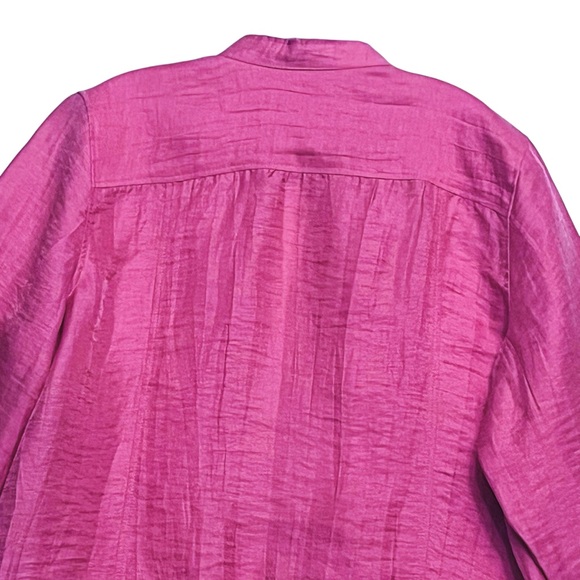 Chico’s Linen Blend Jacket Pink Ruffle Trim Open Front 3/4 Sleeve Blazer - Picture 8 of 12